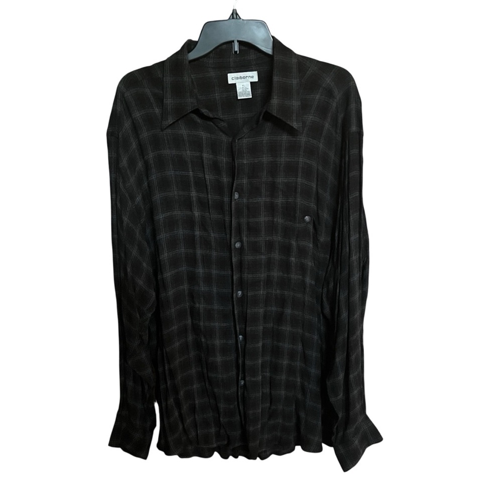 Claiborne Men’s XL Plaid Flannel Shirt Long Sleeve Button Front 100% Rayon